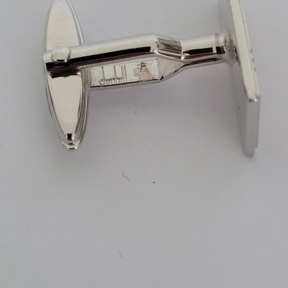 Alfred Dunhill Vintage Two Tone Silver Gold Rectangle Logo Toggle Cufflinks
